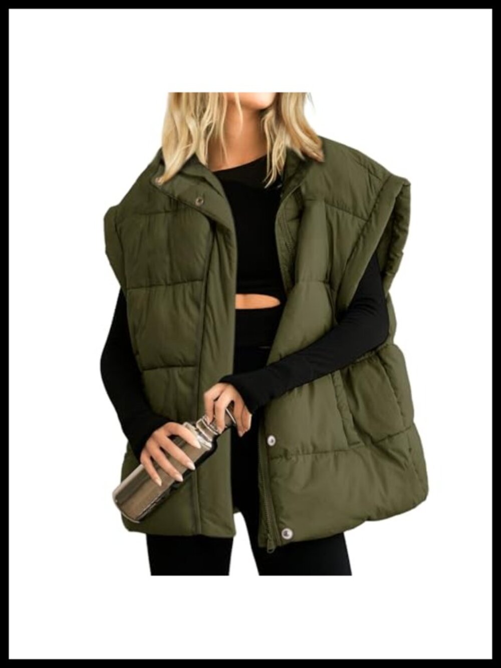Womens Oversized Puffer Vest Full Zip Sleeveless Quilted Padded Warm Coat